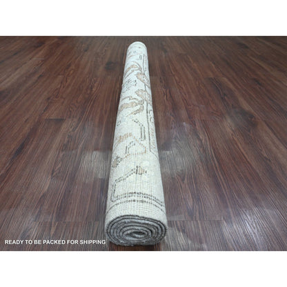 4'X5'10" Gray Hand Knotted Afghan Angora Oushak Leaf Design 100% Wool Rug