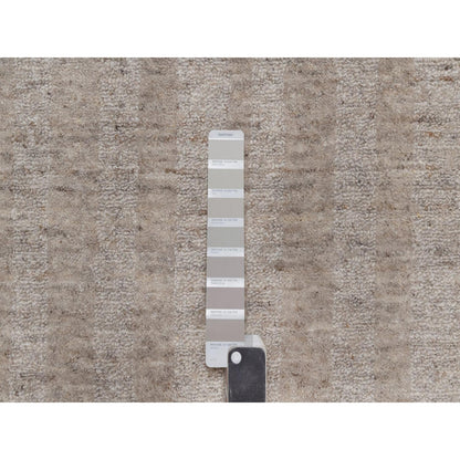 2'7"X12' Brown Pure Wool Vertical Stripes Design Hand Loomed Runner Rug