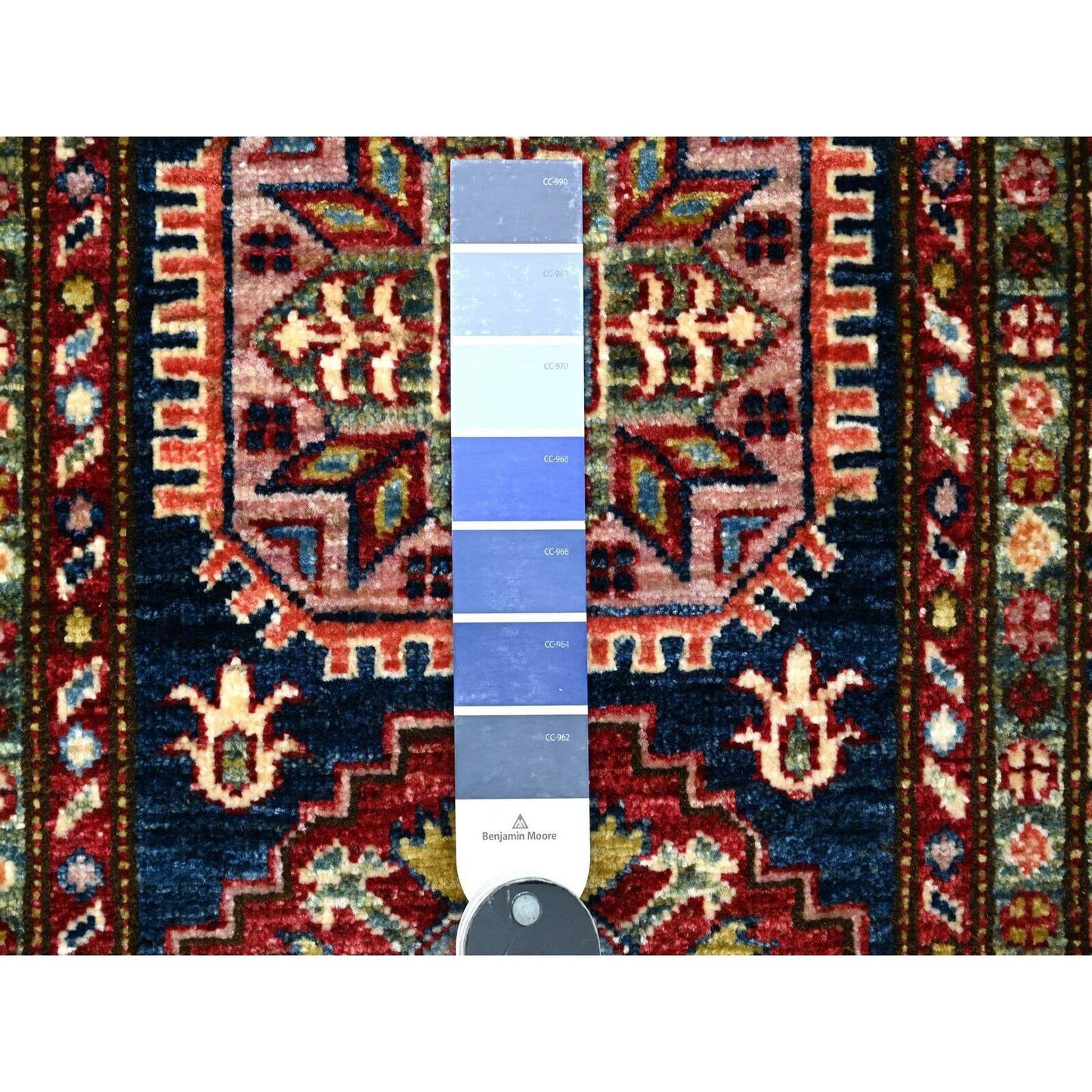 2'6"X6'4" Delft Blue Hand Knotted Super Kazak Short Runner Oriental Rug