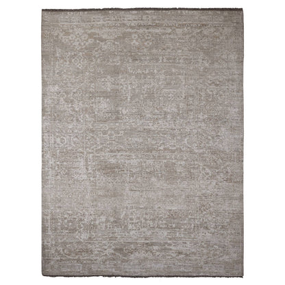 9'X12' Light Brown Moroccan Weave Erased Pattern Hand Knotted Wool Rug
