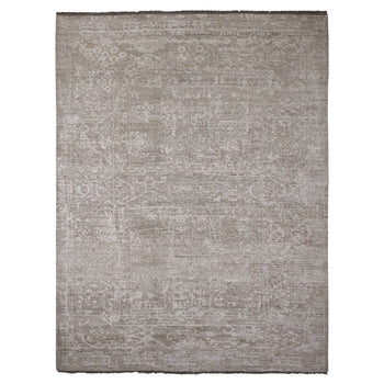 9'X12' Light Brown Moroccan Weave Erased Pattern Hand Knotted Wool Rug