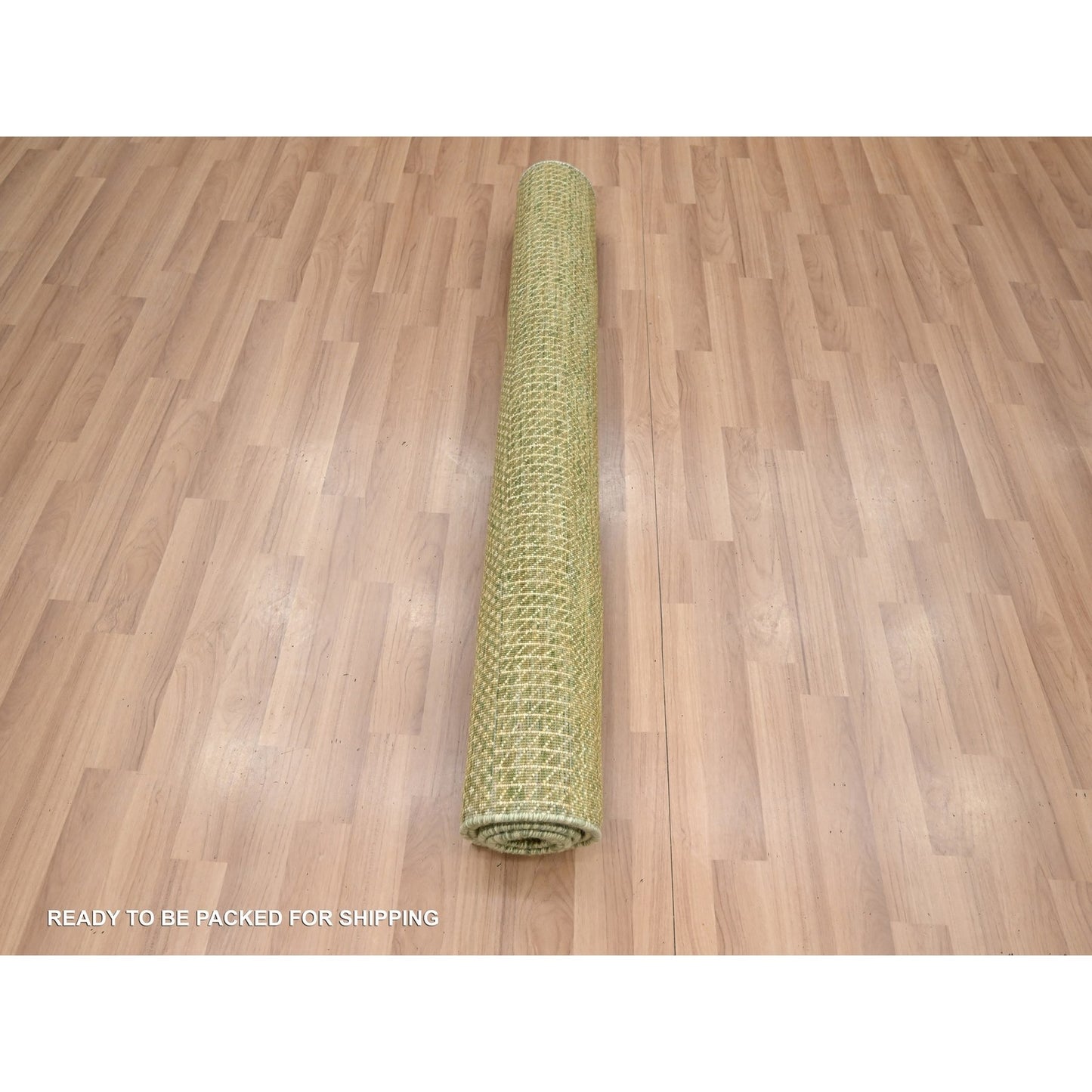 4'X6'1" Amber Green Wool And Silk Modern Grass Design Hand Knotted Rug
