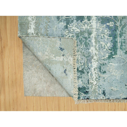 3'X5'10" Blue Hand Knotted Erased Zoroastrian Wool And Silk Runner Rug