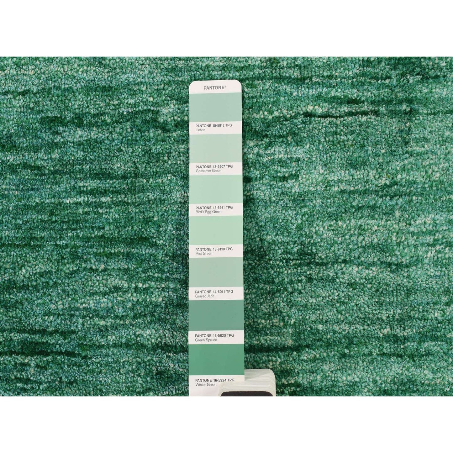 Solid Design Sample Silk Hand Knotted Mat Rug Green Plain 2'x3'1