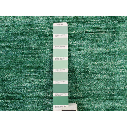 Solid Design Sample Silk Hand Knotted Mat Rug Green Plain 2'x3'1