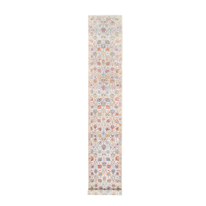 2'6"X16'1" Colorful Silk With Textured Wool Tebraz Vase Hand Knotted Rug