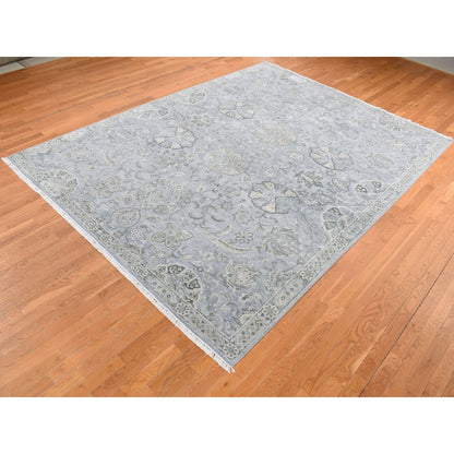 9'X12' Goose Gray Oushak Design Silk With Wool Hand Knotted Rug