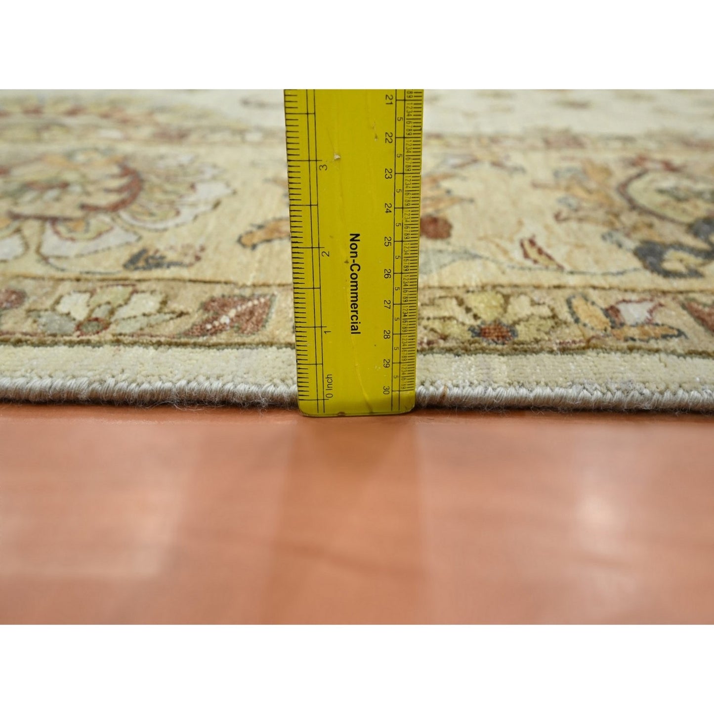 8'X10' Ivory Hand Knotted Agra Ziegler Design Leaf Pattern Pure Wool Rug