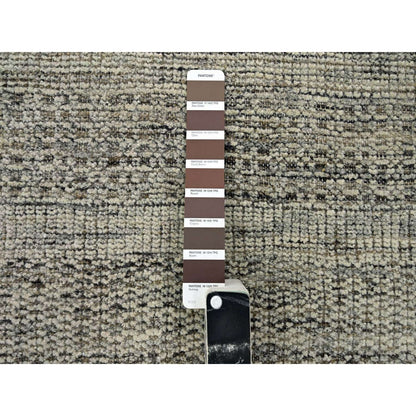 10'X10' Brown Hand Knotted Rug Round Pure Wool Distressed Grass Design