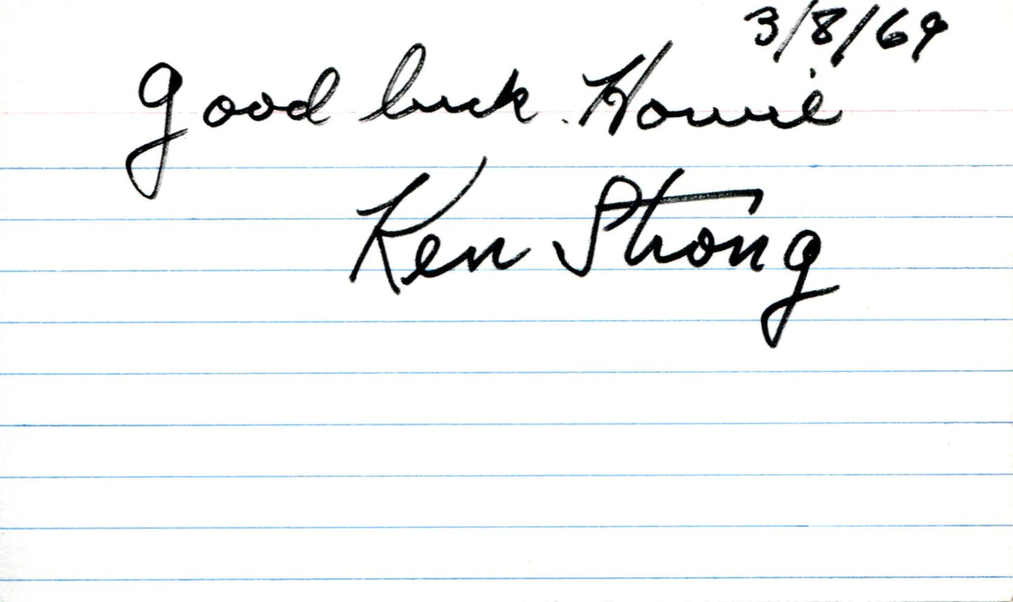 Ken Strong Autographed 3X5 Card