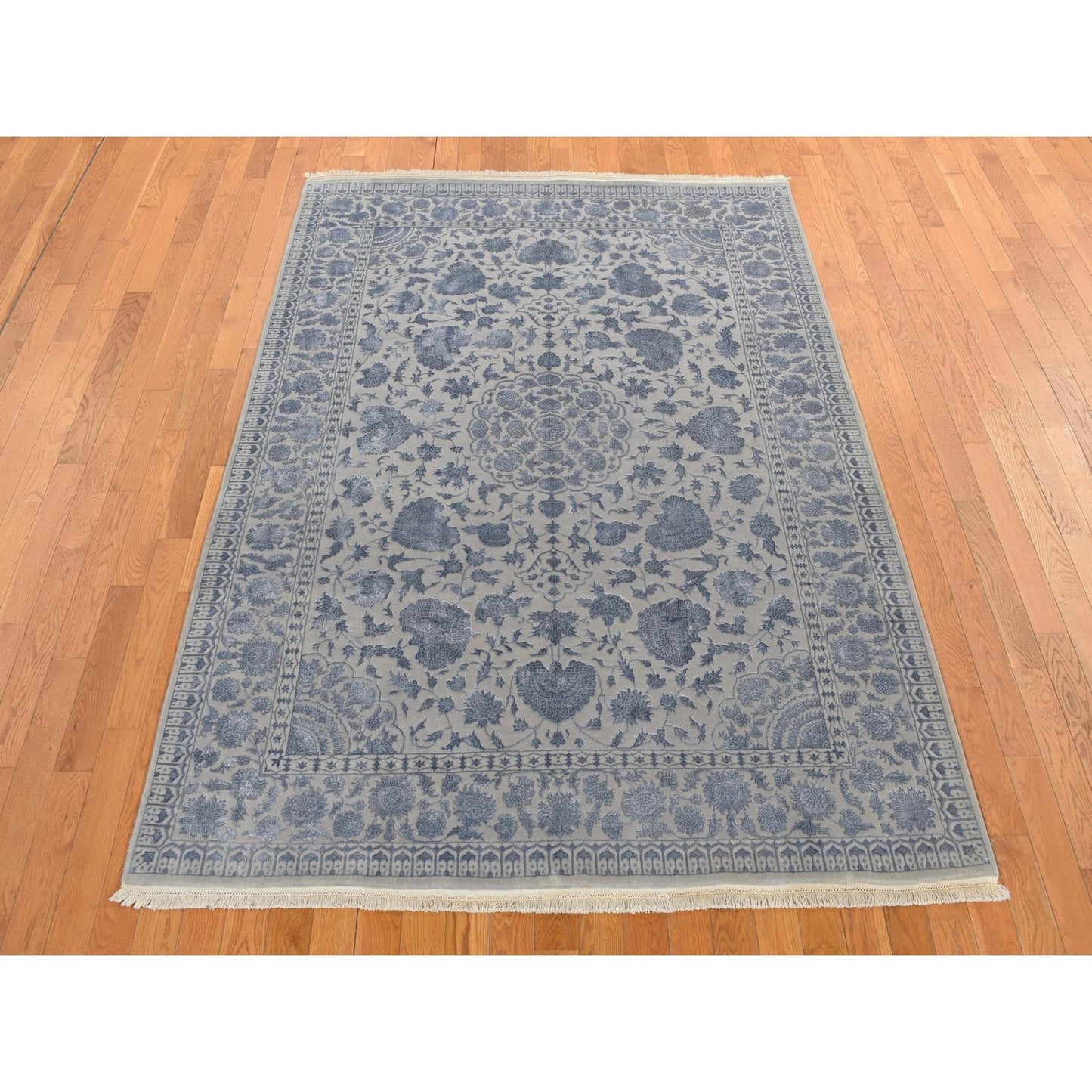 5'7"X7'10" Gray Kishoon Design 250 Kpsi Wool And Silk Hand Knotted Rug
