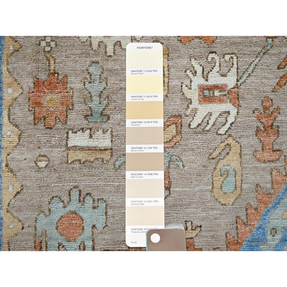 9'10"X13'8" Brown Peshawar Heris Hand Knotted Soft High Mountain Wool Rug