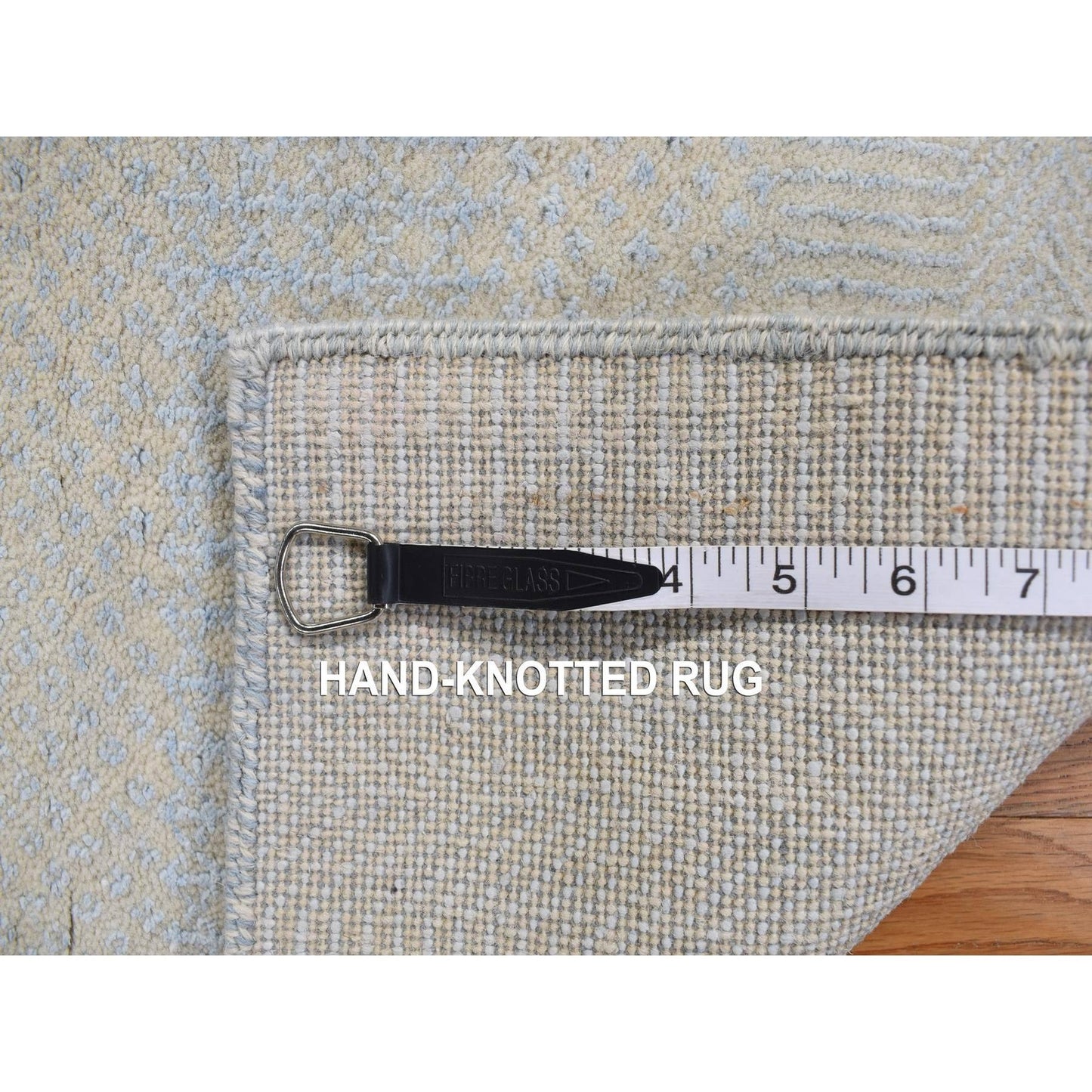 2'8"X9'5" Blue Hand Knotted Grass Design Gabbeh Wool And Silk Runner Rug