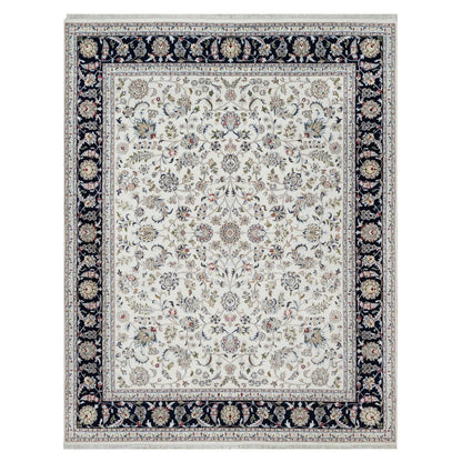 7'10"X10' White Hand Knotted Nain With Flower Design Wool And Silk Rug