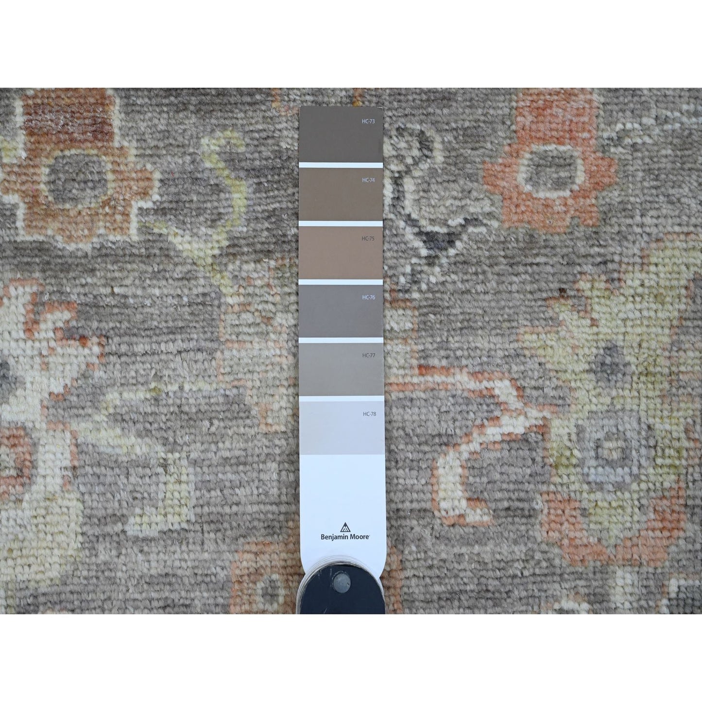 3'2"X23'7" Brown Hand Knotted Angora Oushak Leaf Design Wool Runner Rug