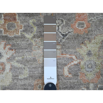 3'2"X23'7" Brown Hand Knotted Angora Oushak Leaf Design Wool Runner Rug