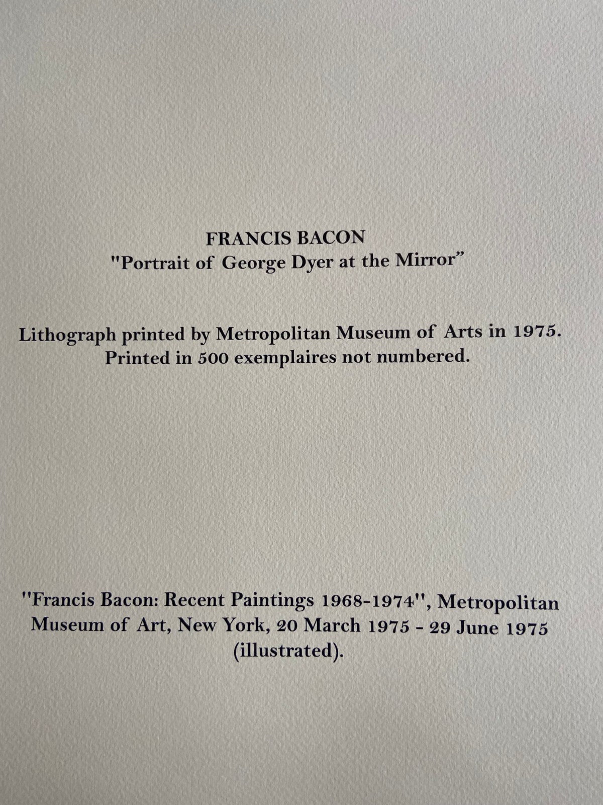 Francis Bacon Lithograph "Portrait Of George Dyer In The Mirror" Coa Met Museum