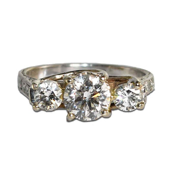 14K White Gold Ladies Three-Stone Diamond Ring