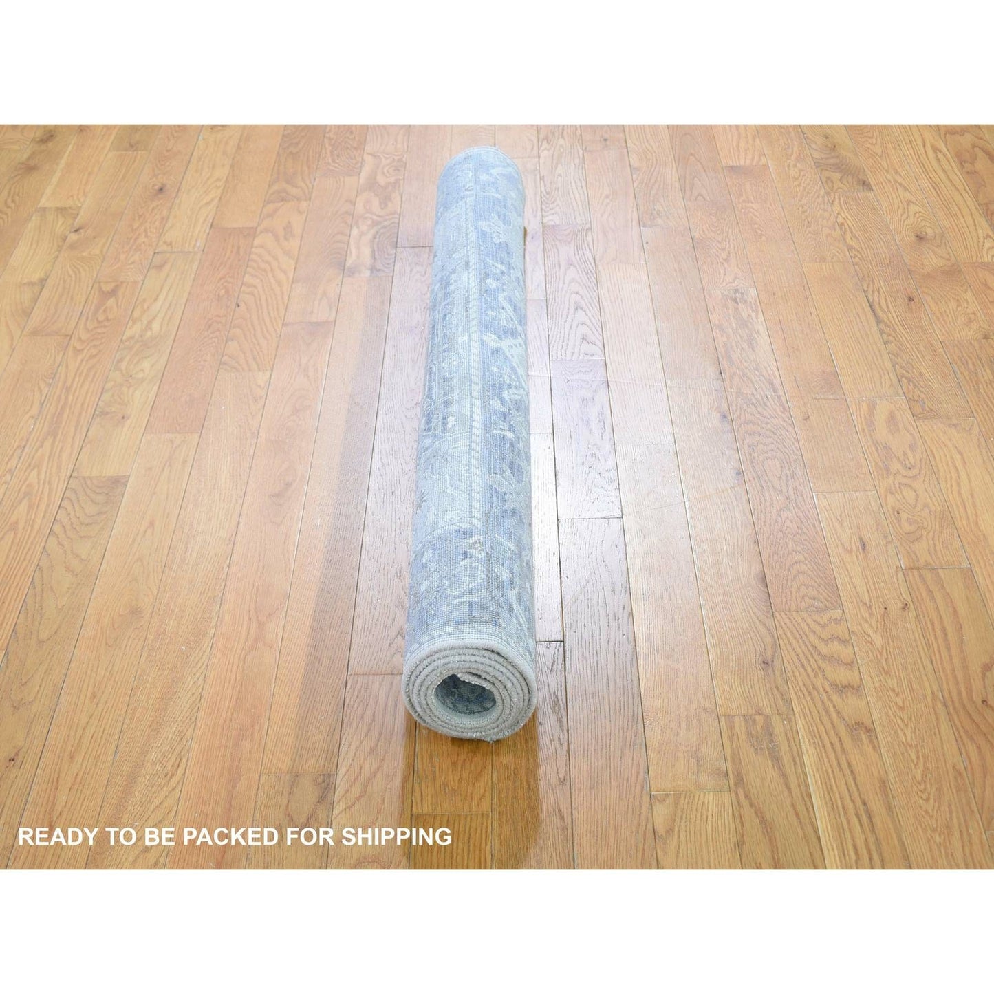 4'X6'2" Gray Pure Silk & Textured Wool Oushak Geometric Motif Rug