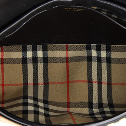 Burberry Note Crossbody Bag Leather With Vintage Check Canvas Medium