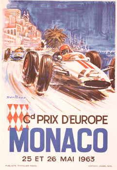 Monaco Grand Prix 1963 Beligond Vintage French Automobile Racing Poster