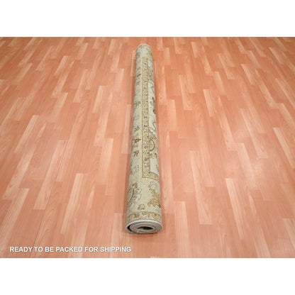 6'5"X8'1" Ivory Hand Knotted Leaf Pattern Agra Ziegler Design Wool Rug