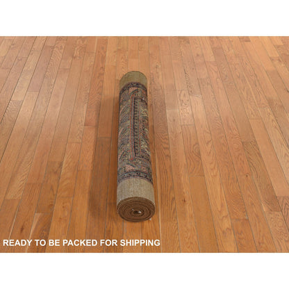 3'2"X15' Brown Antique Camel Hair Serrib All Wool Hand Knotted Runner Rug