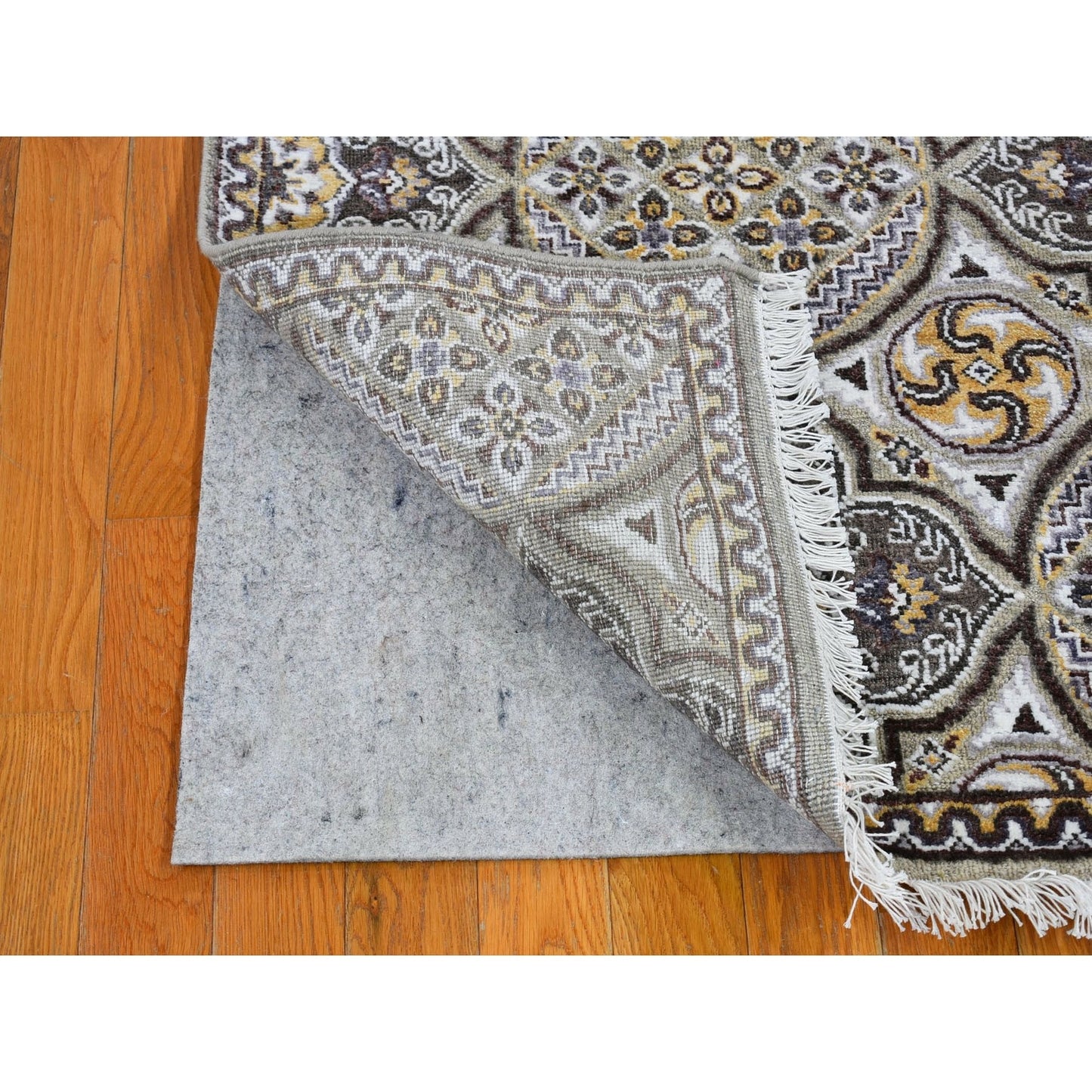 2'6"X12'3" Textured Wool And Silk Mughal Inspired Medallions Design Rug