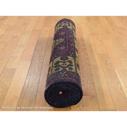 3'X10'2" Red Afghan Khamyab Shiny Wool Hand Knotted Runner Rug