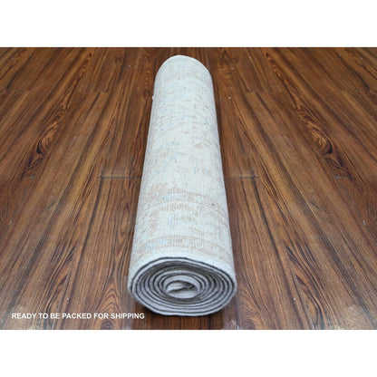 2'4"X10'2" Ceramic Ivory White Wash Peshawar Wool Hand Knotted Runner Rug