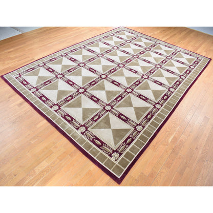 10'X13'9" Ivory Hand Knotted Modern Block Design Pure Wool Rug
