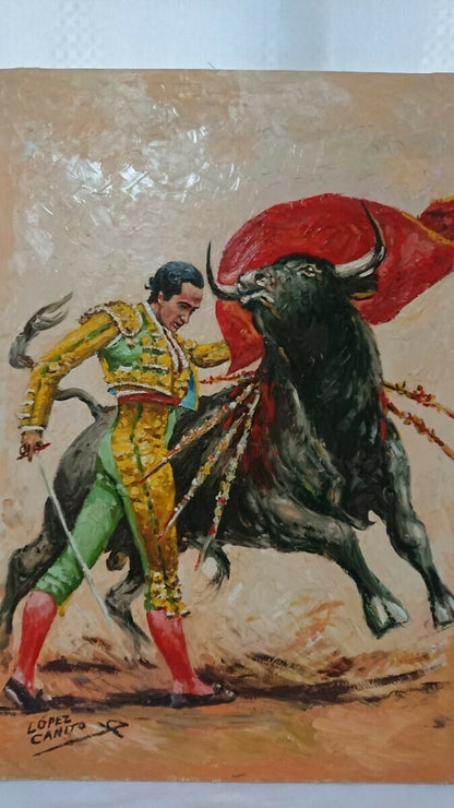 Original Lopez Canito Oil Painting On Canvas " Muleta " Signed Framed