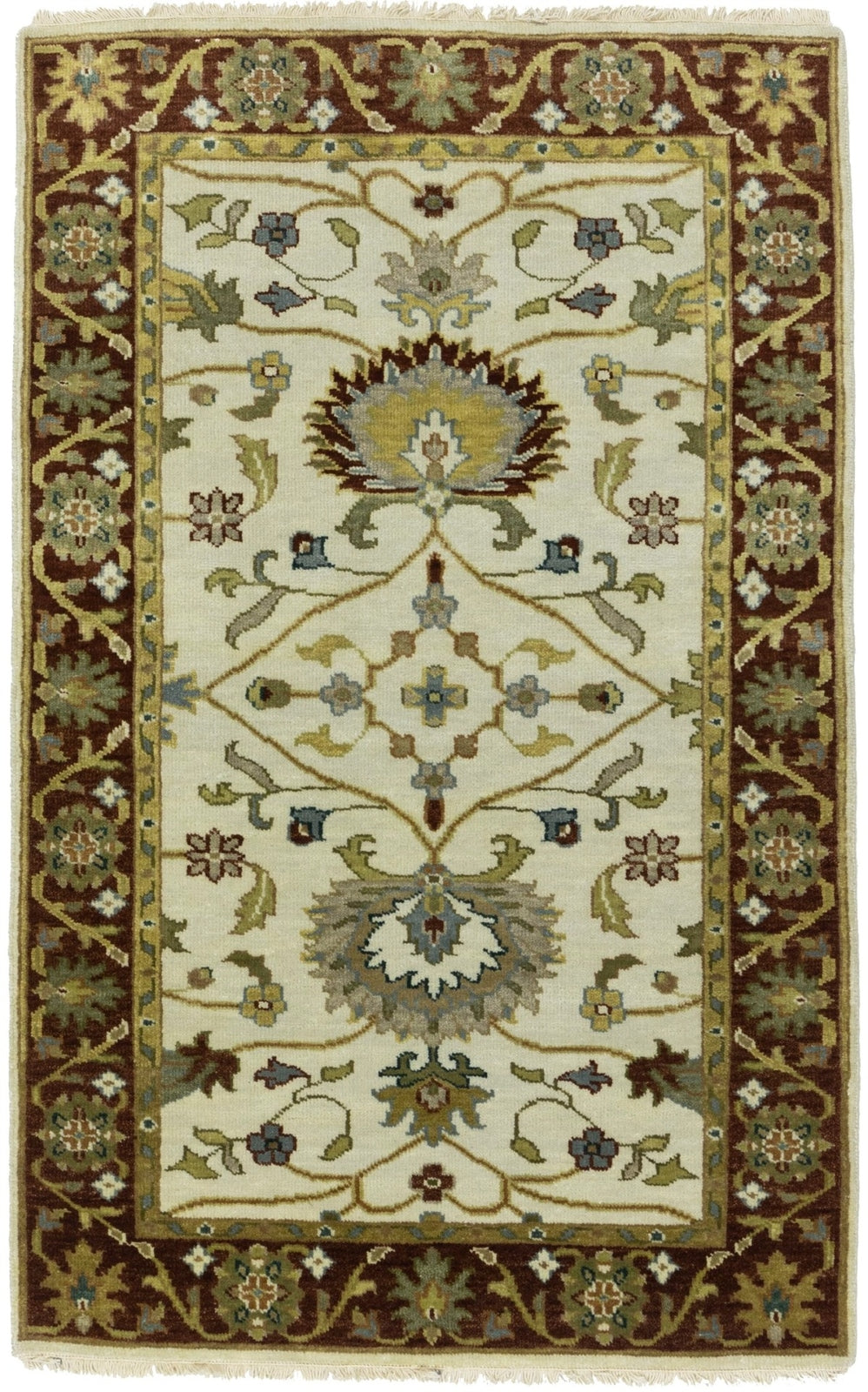 Hand-Knotted Cream Floral Design Osh Chobi Rug