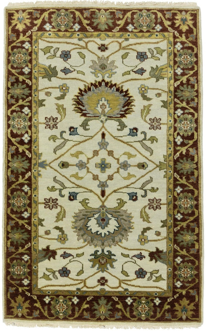 Hand-Knotted Cream Floral Design Osh Chobi Rug