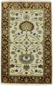 Hand-Knotted Cream Floral Design Osh Chobi Rug