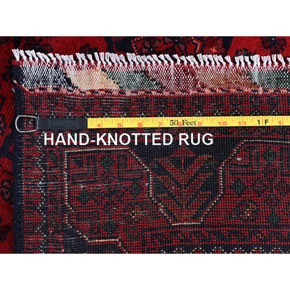 3'5"X4'9" Red Afghan Khamyab Geometric Pattern Soft Wool Hand Knotted Rug