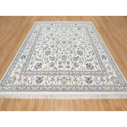 10'X10' White Wool And Silk Hand Knotted 250 Kpsi Nain Design Square Rug