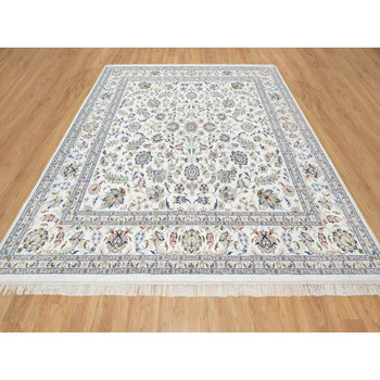 10'X10' White Wool And Silk Hand Knotted 250 Kpsi Nain Design Square Rug