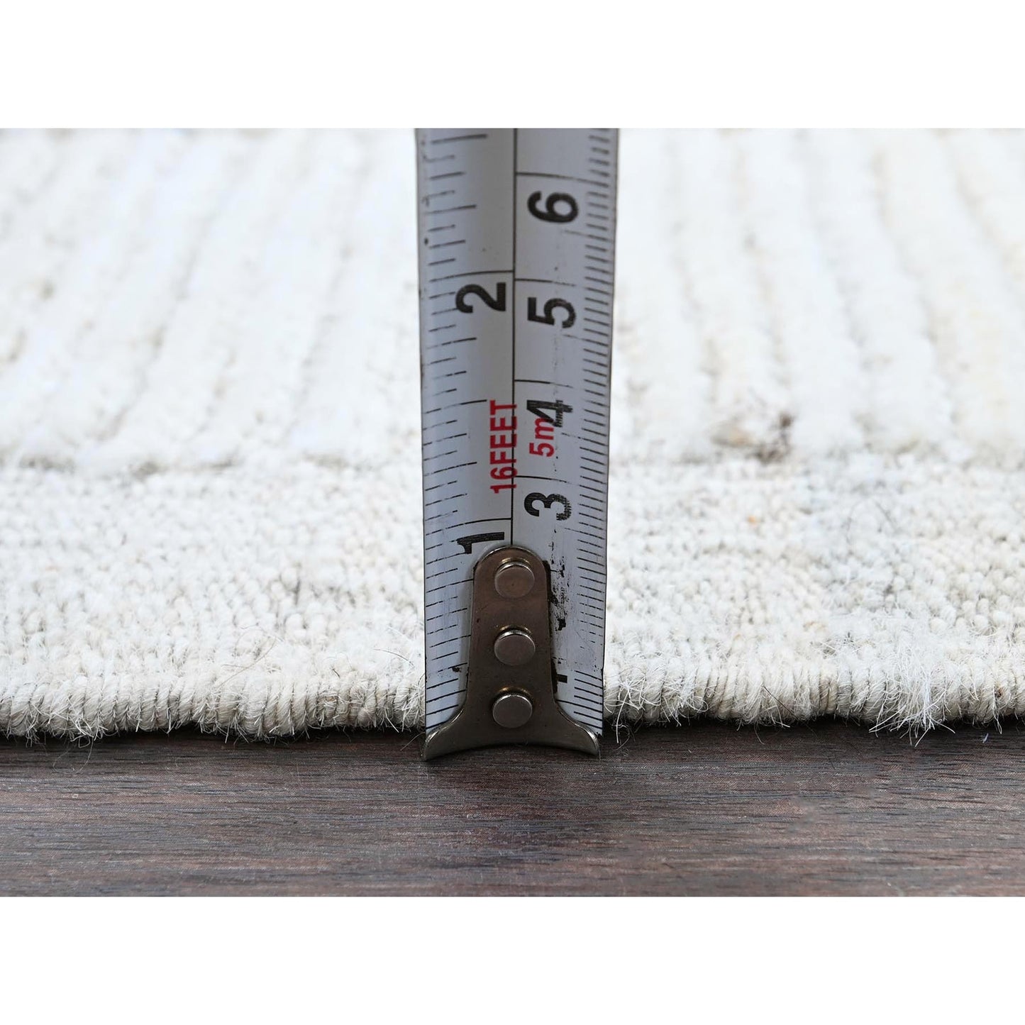 2'4"X3' Ivory Hand Knotted Moroccan Weave With Box Design All Wool Mat Rug