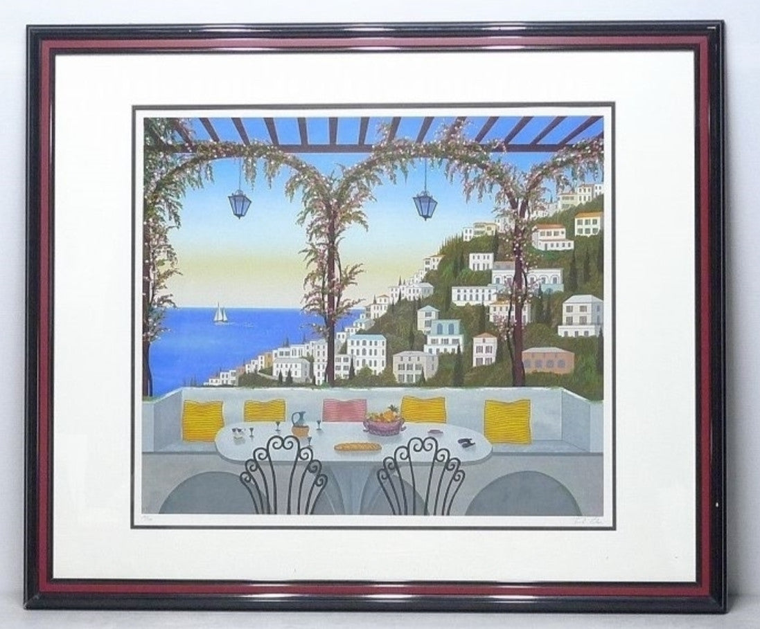 Fanch Ledan (France 1949) - Amalfi Coast Original Serigraph Print Signed Framed
