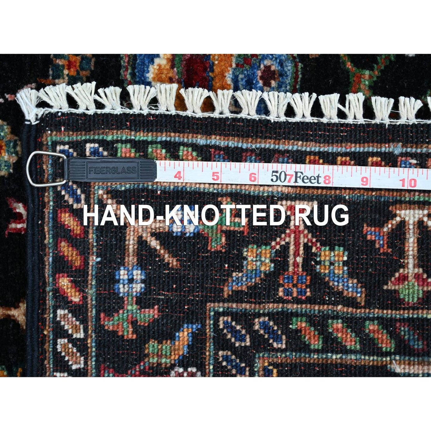 2'8"x4' Black Hand Knotted Sultani Floral Pattern Wool Sample Mat Rug
