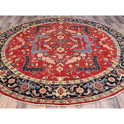 8'X8' Red Wool Hand Knotted Denser Weave Round Oriental Rug