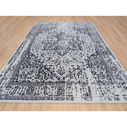 9'X11'10" Black Serapi Heris Design Wool And Silk Hand Loomed Rug
