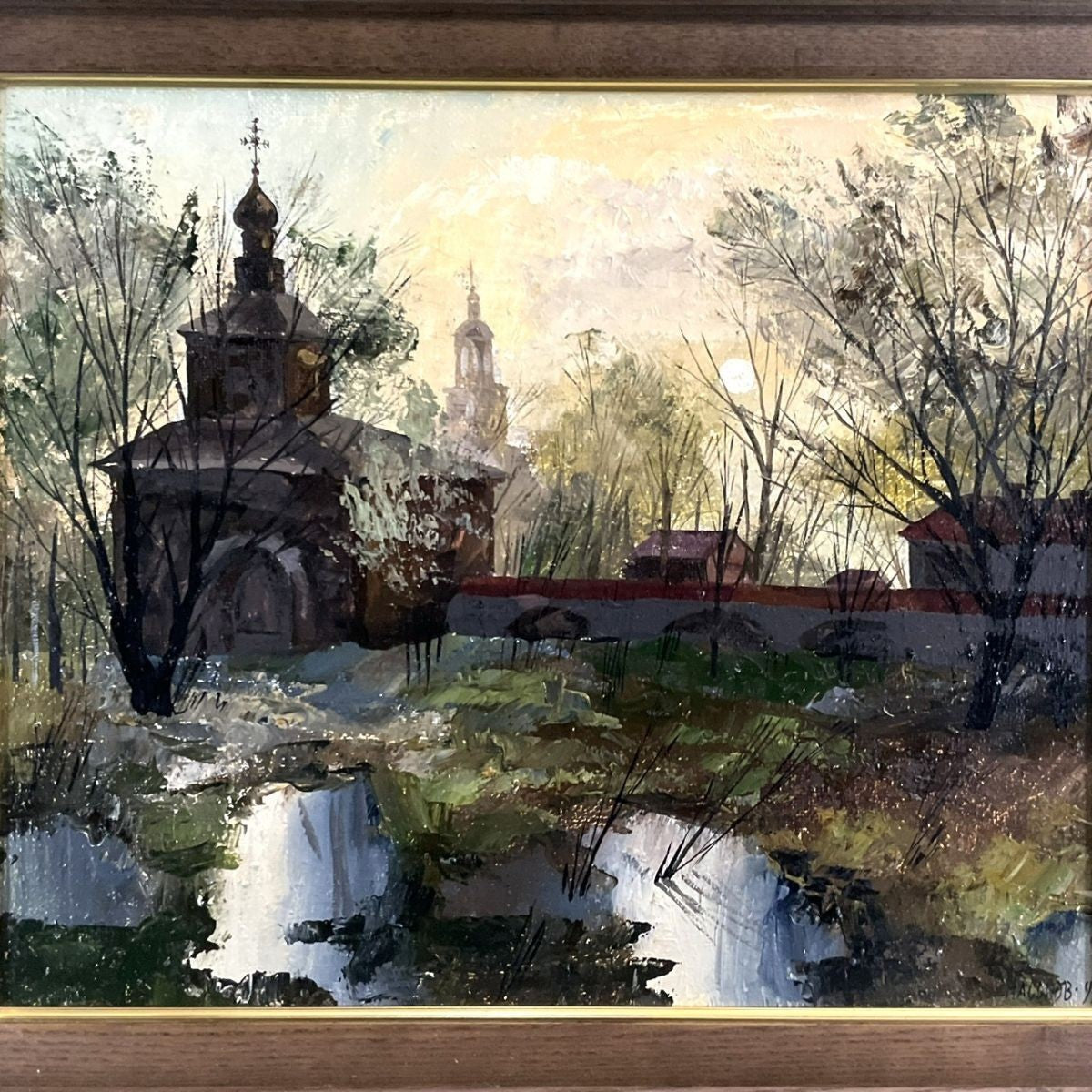 Russian Oil Painting Church Landscape By Nasonov | Original Signed | 38X45.5 Cm