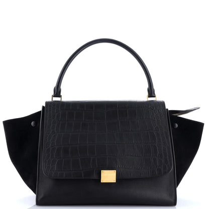 Celine Trapeze Bag Crocodile Embossed Leather Large