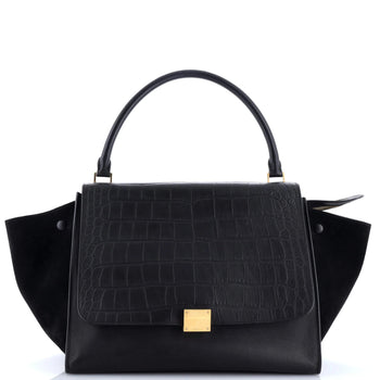 Celine Trapeze Bag Crocodile Embossed Leather Large