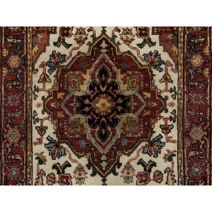 2'7"X6'2" White Wool Antiqued Heris Re-Creation Hand Knotted Runner Rug