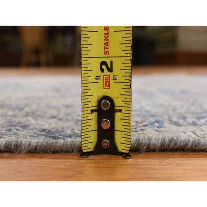 3'X5' Blue Erased Rosette Design Silk With Wool Hand Knotted Rug