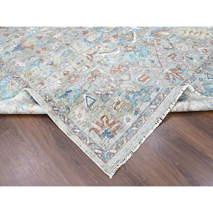 8'6"X11'3" Light Brown Antiqued Tebraz Design Pure Wool Hand Knotted Rug