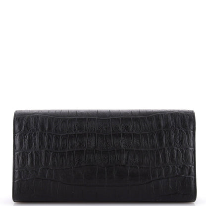 Saint Laurent Classic Monogram Tassel Clutch Crocodile Embossed Leather Long